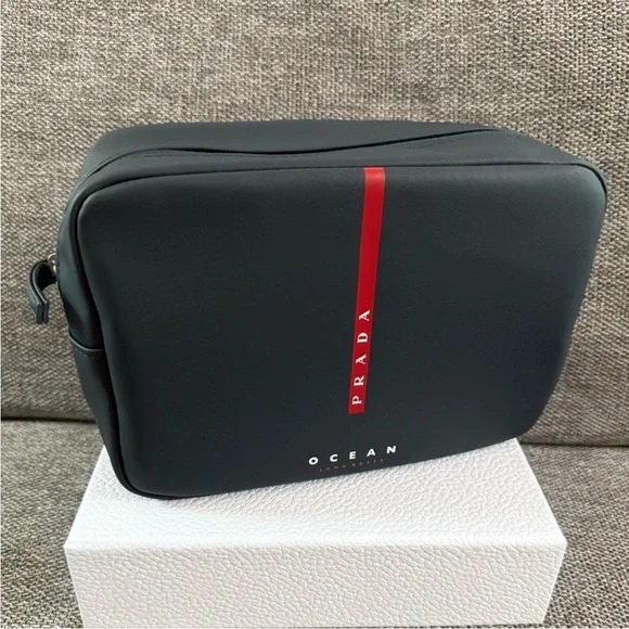 NWT: Prada Ocean Blue and Red Men's Toiletry Bag
